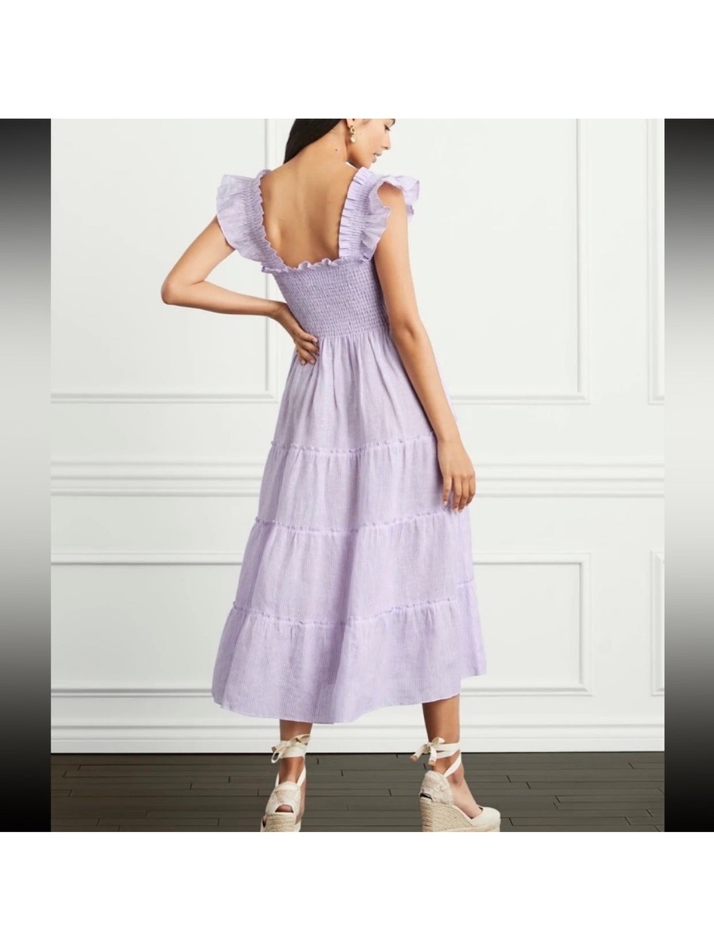 100% Linen Hill House Lavender Smocked Nap Dress sz small - Picture 3 of 8